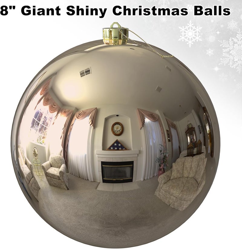 GameXcel Champagne Gold 8.0" Extra Large Christmas Ornaments - Christmas Tree Decoration Balls Shatterproof Hanging Shiny Balls for Birthday Holiday Wedding Decorations Set of 2pcs - Image 2